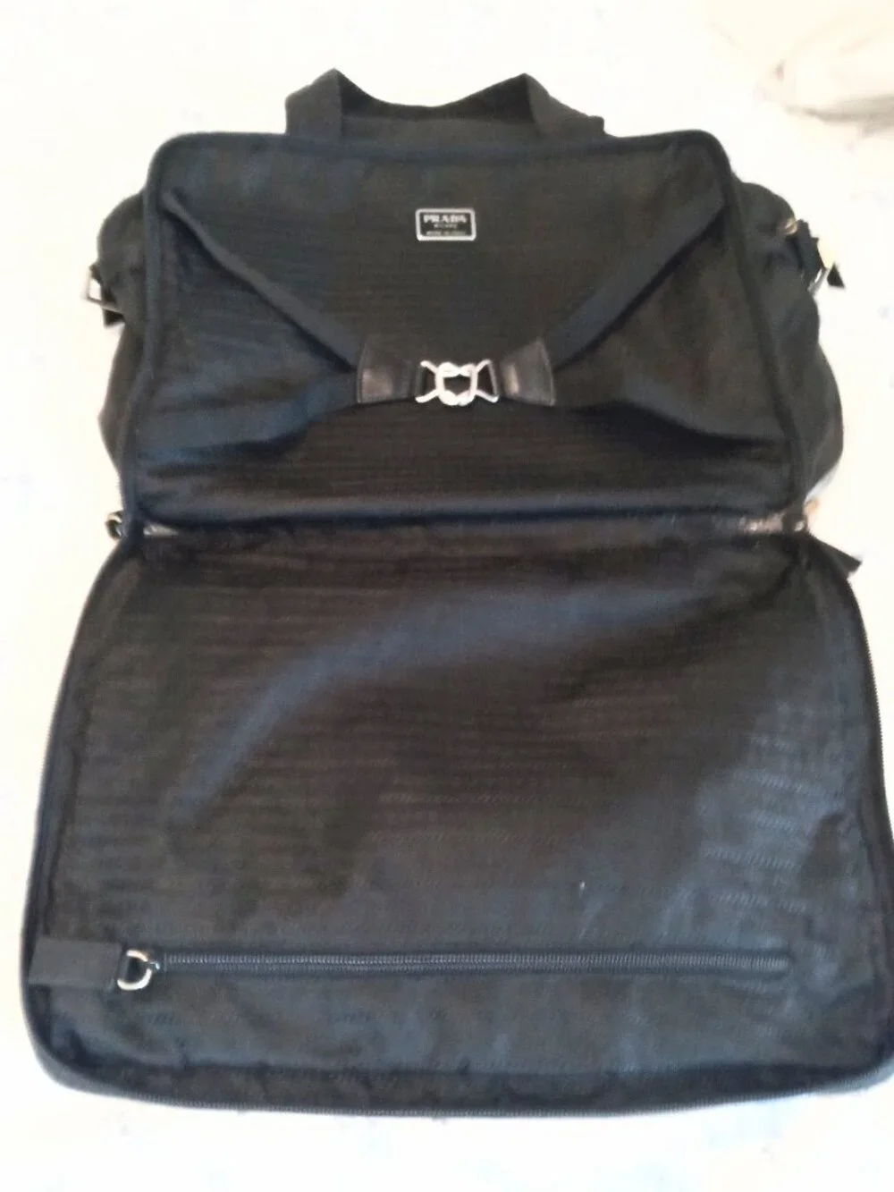 Prada UnisexTessuto Nylon Overnight Travel Bag – Black – Authentic